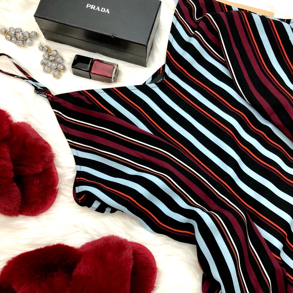 Black & Burgundy Vertical Stripe V Neck Cami